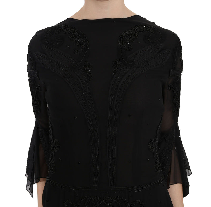 Robe mini-fourreau en soie noire brodée de paillettes de John Richmond