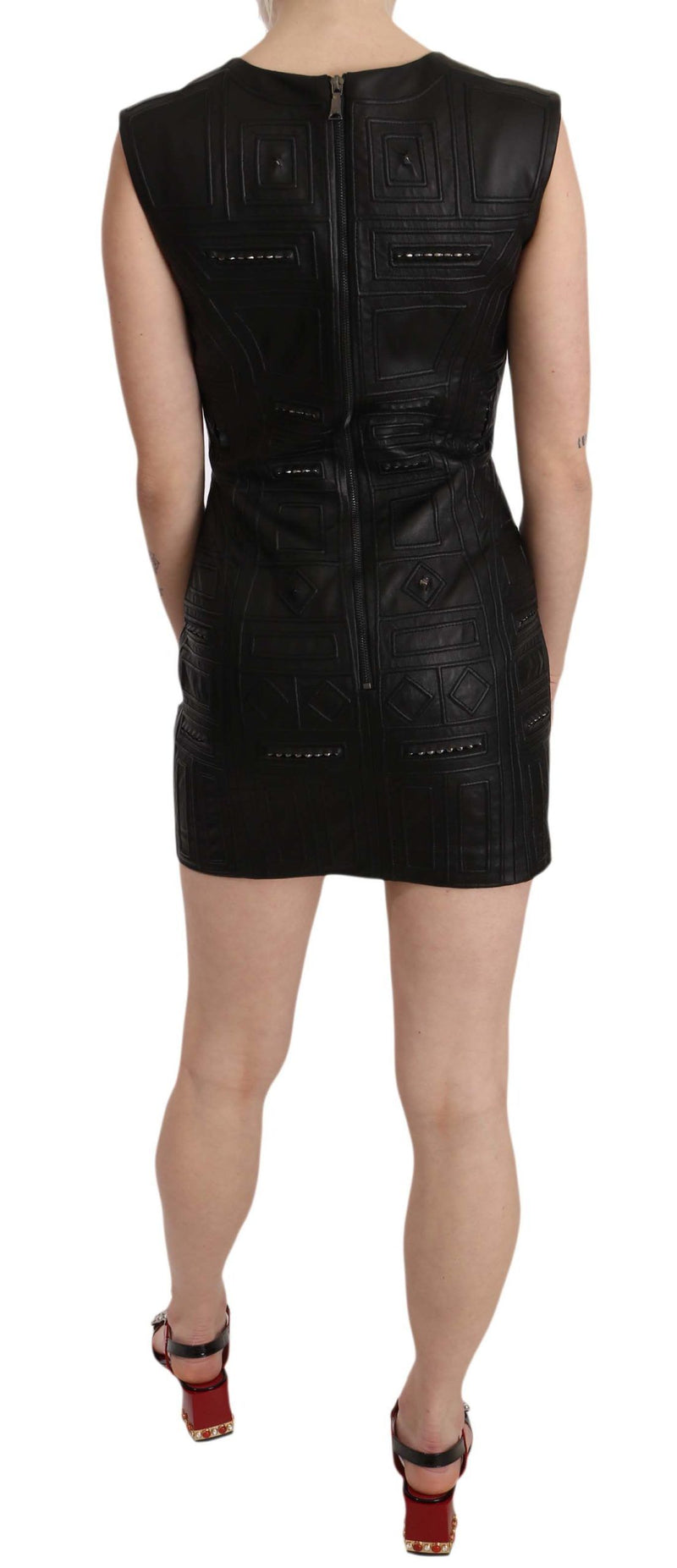 Robe mini trapèze en cuir noir à clous de John Richmond