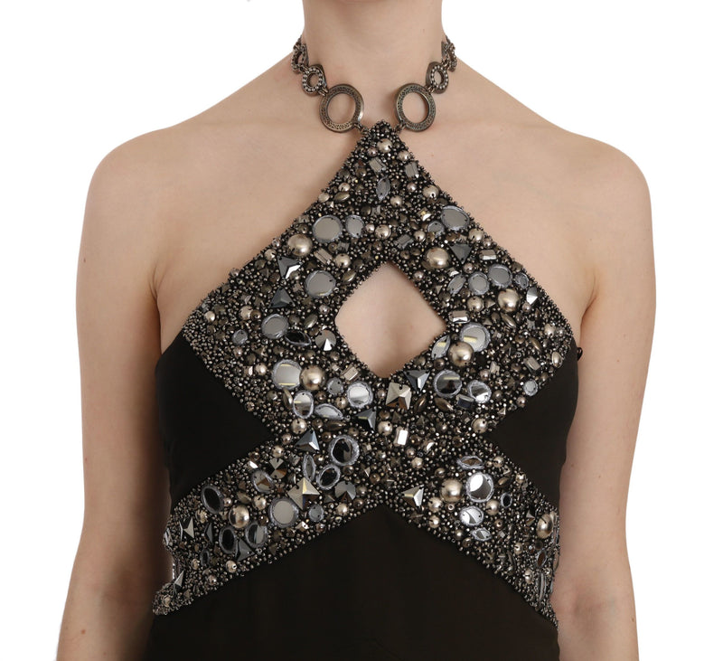Robe mini trapèze en jersey extensible et paillettes noires de John Richmond