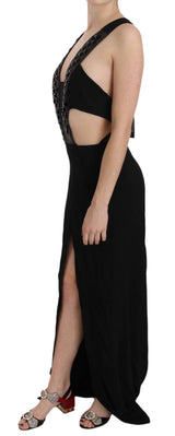 Robe trapèze en cuir noir à cristaux de John Richmond
