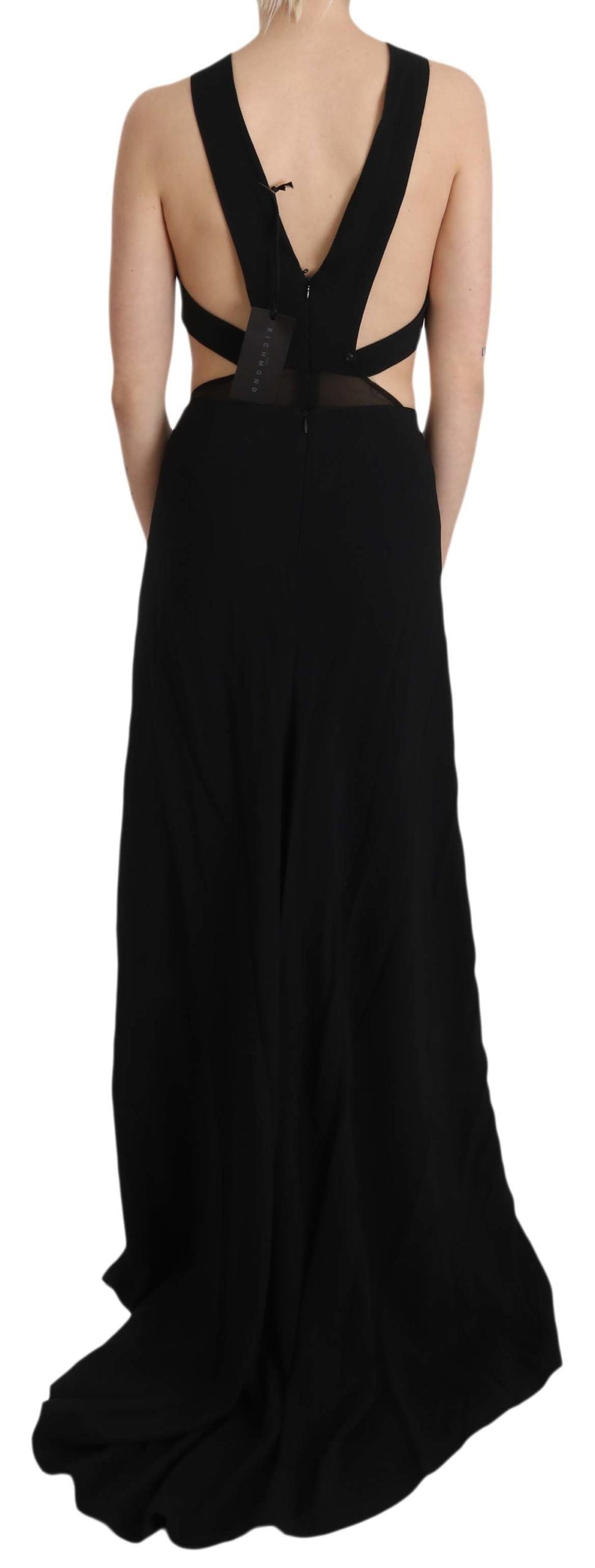 Robe trapèze en cuir noir à cristaux de John Richmond
