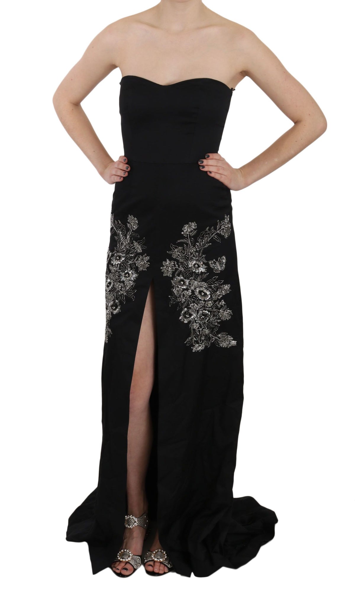 Robe de bal trapèze noire à paillettes de John Richmond