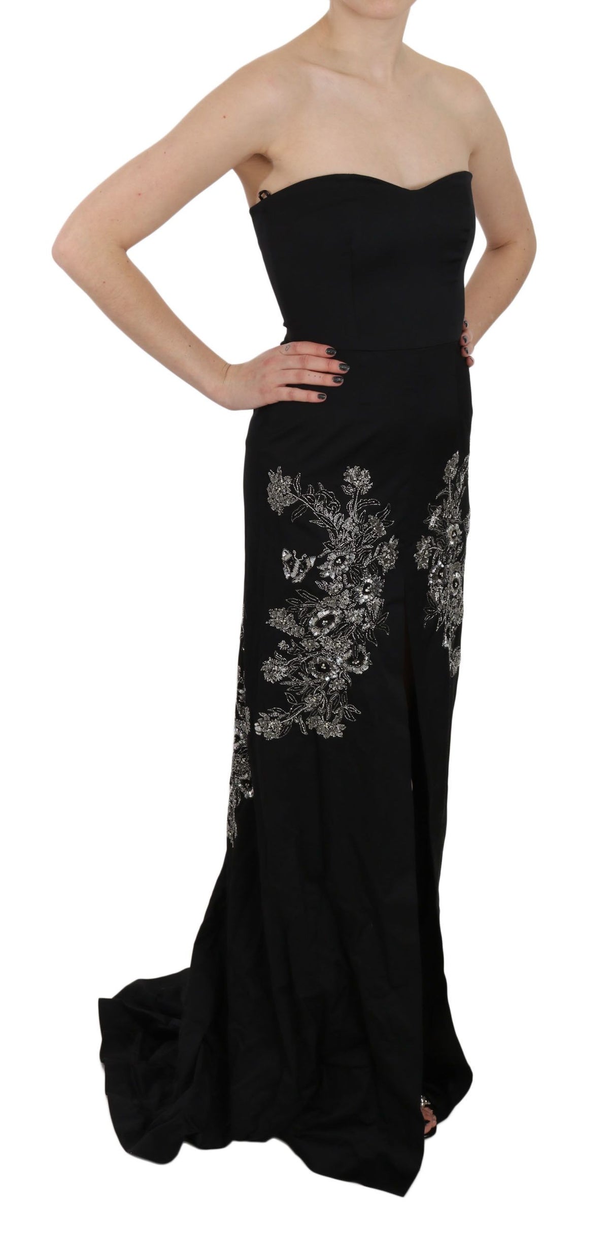 Robe de bal trapèze noire à paillettes de John Richmond