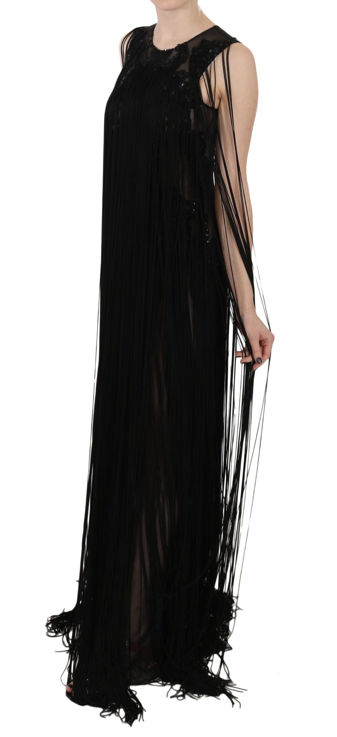 Robe transparente en soie noire brodée de paillettes et de perles de John Richmond