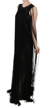 Robe transparente en soie noire brodée de paillettes et de perles de John Richmond