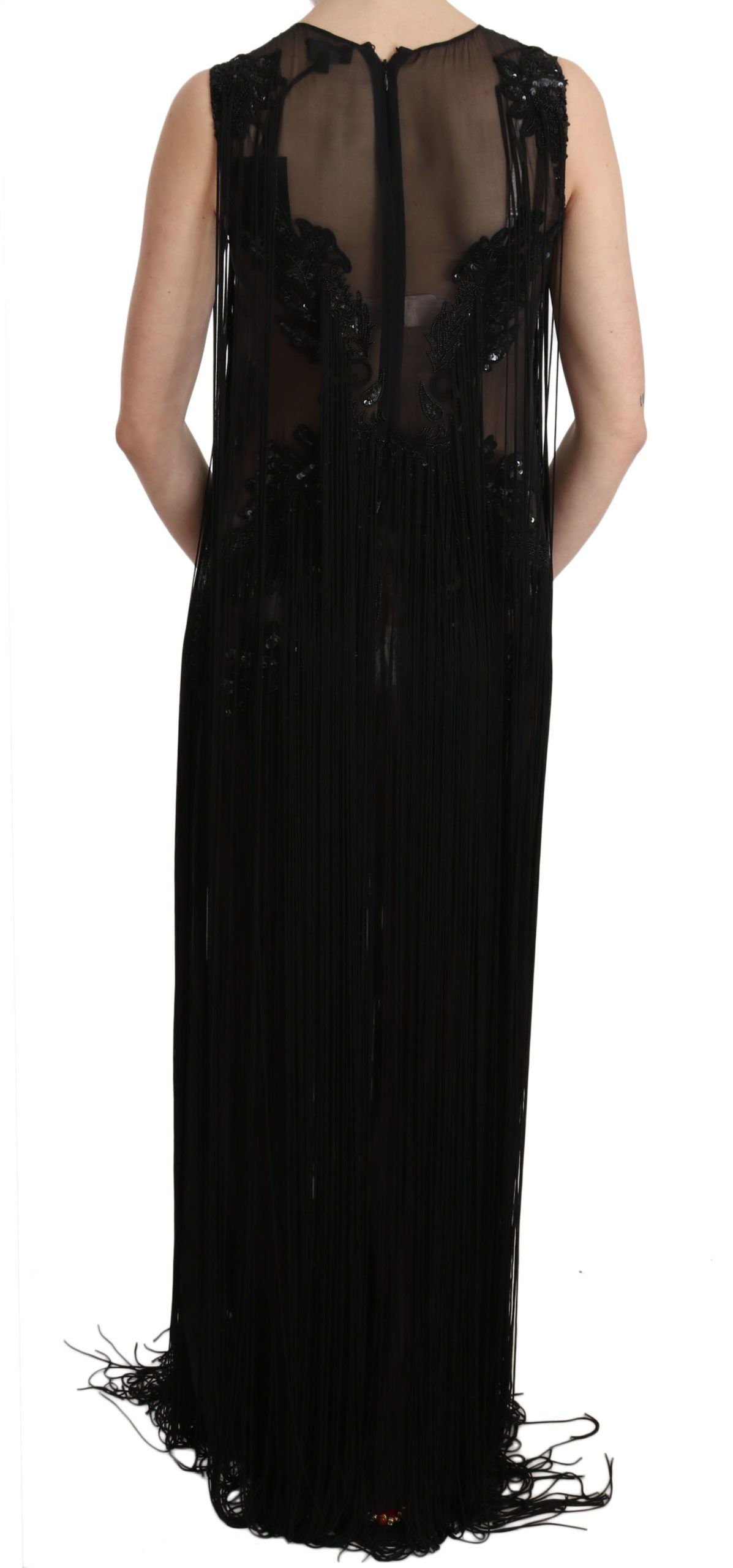Robe transparente en soie noire brodée de paillettes et de perles de John Richmond
