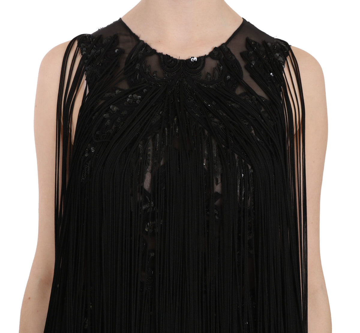 Robe transparente en soie noire brodée de paillettes et de perles de John Richmond