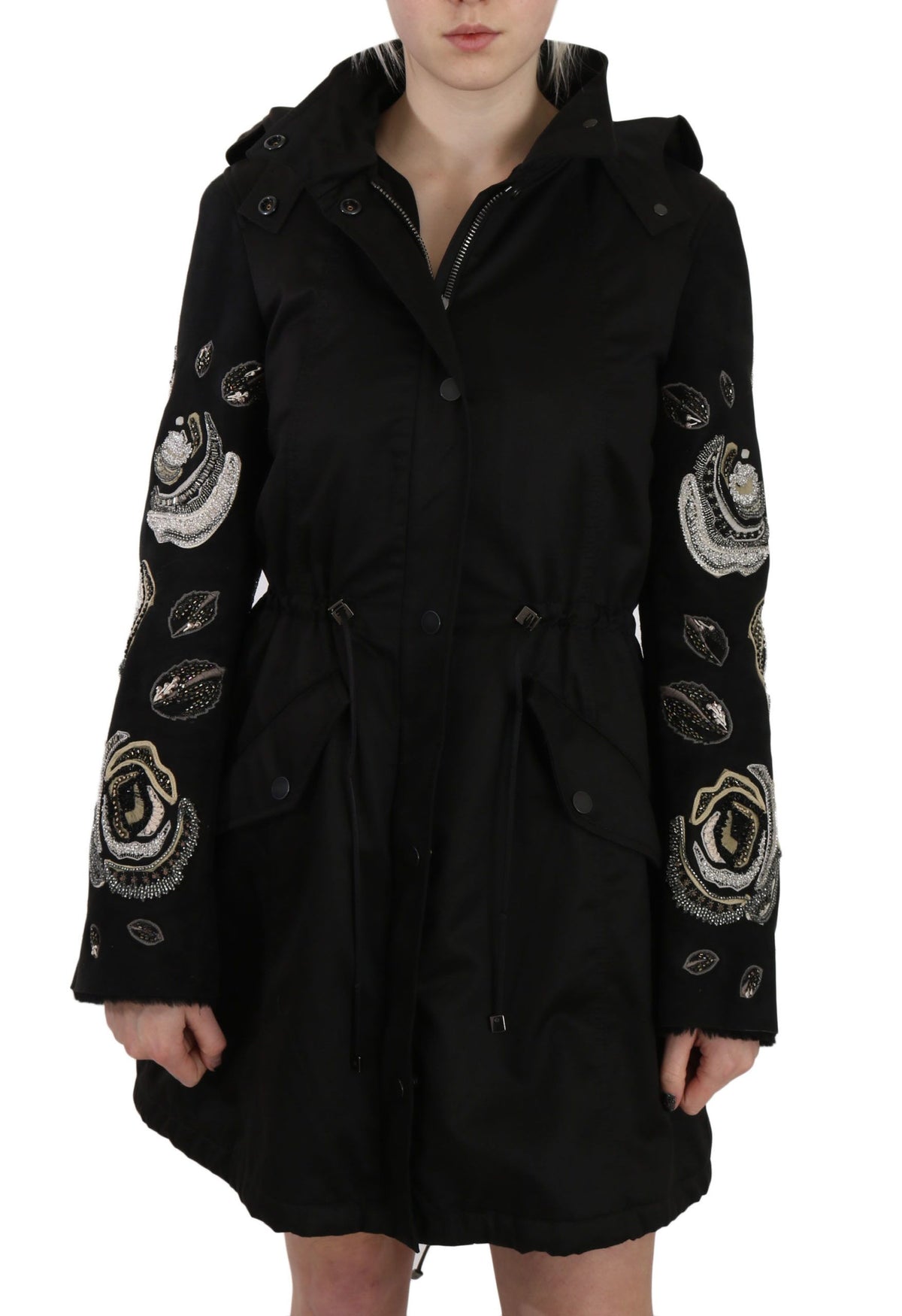 Manteau-veste à capuche John Richmond brodé de fleurs et de paillettes