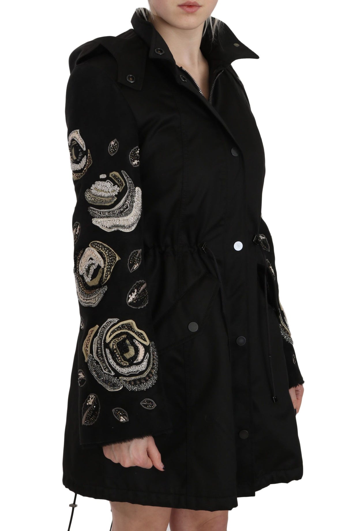 Manteau-veste à capuche John Richmond brodé de fleurs et de paillettes