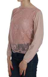 PINK MEMORIES Blouse à manches longues en dentelle rose, transparente