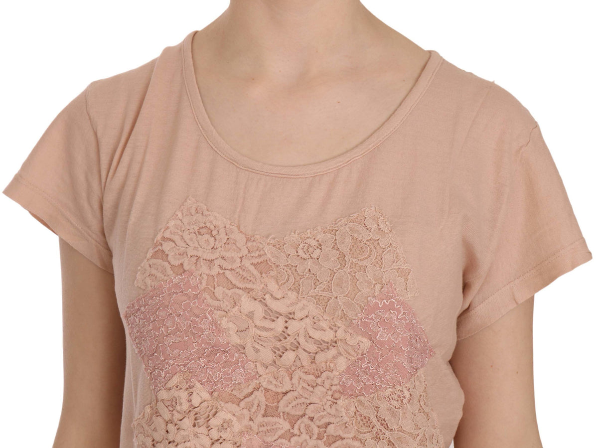 PINK MEMORIES Haut en coton à manches courtes, en dentelle crème rose.