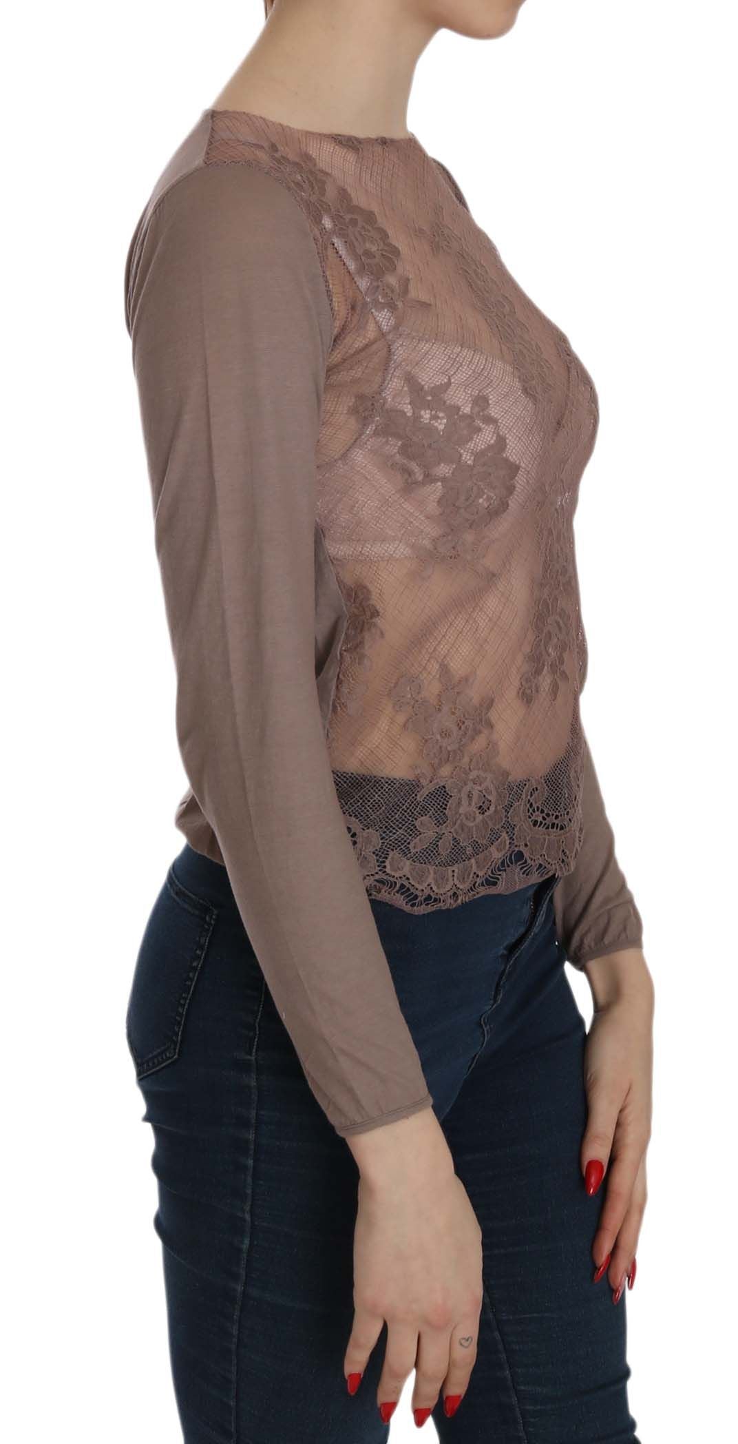 PINK MEMORIES Haut à manches longues en dentelle marron transparent