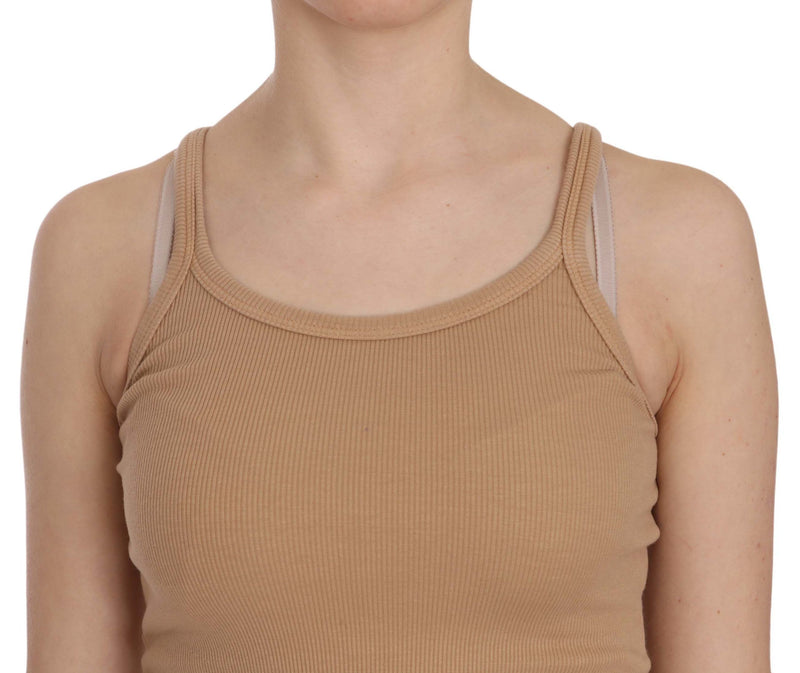 PINK MEMORIES Haut de chemise beige sans manches avec bretelles spaghetti
