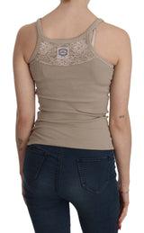 PINK MEMORIES Haut-blouse marron sans manches avec fines bretelles