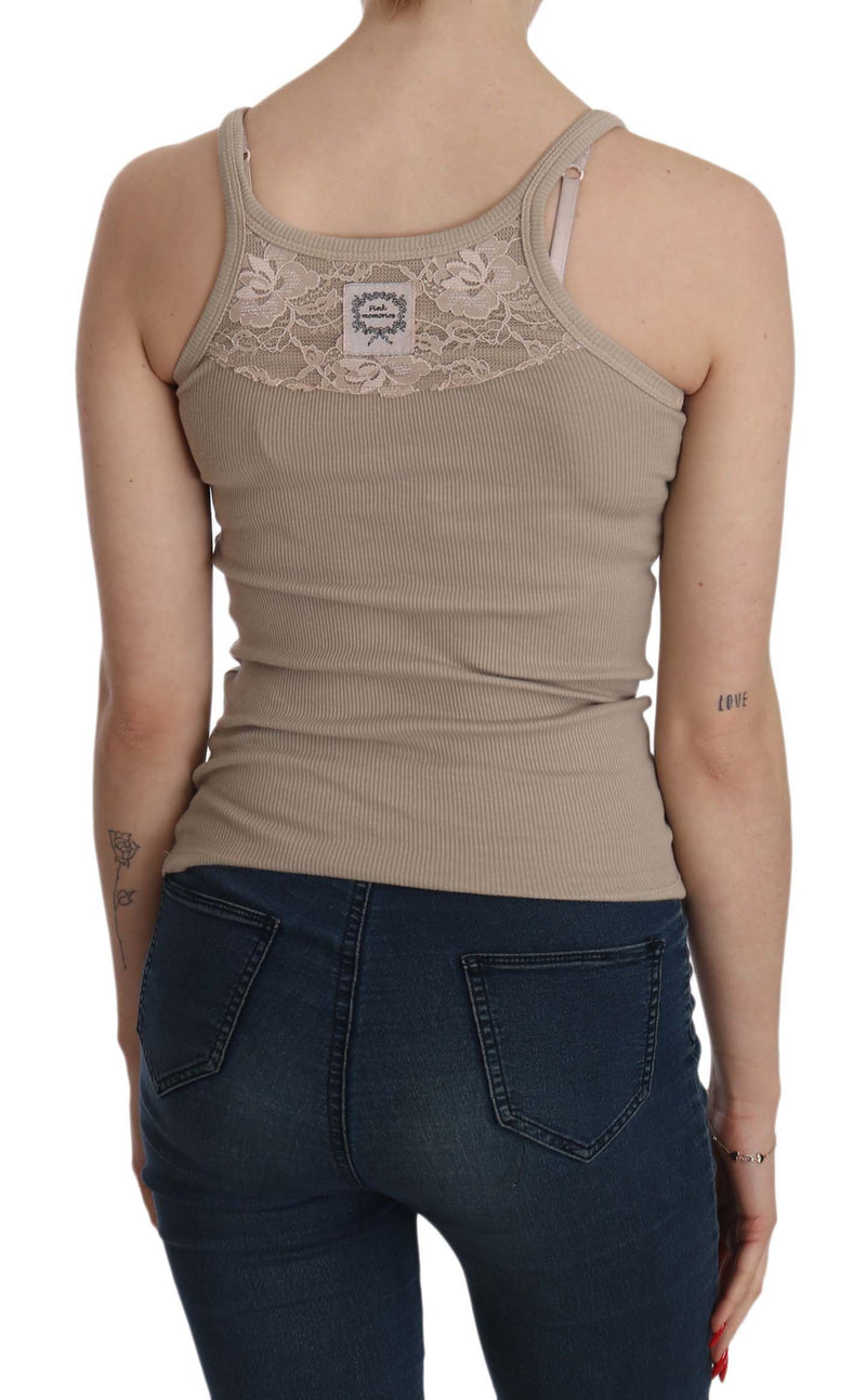 PINK MEMORIES Haut-blouse marron sans manches avec fines bretelles