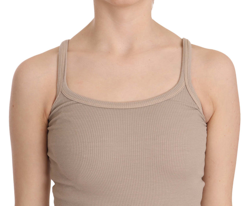 PINK MEMORIES Haut-blouse marron sans manches avec fines bretelles