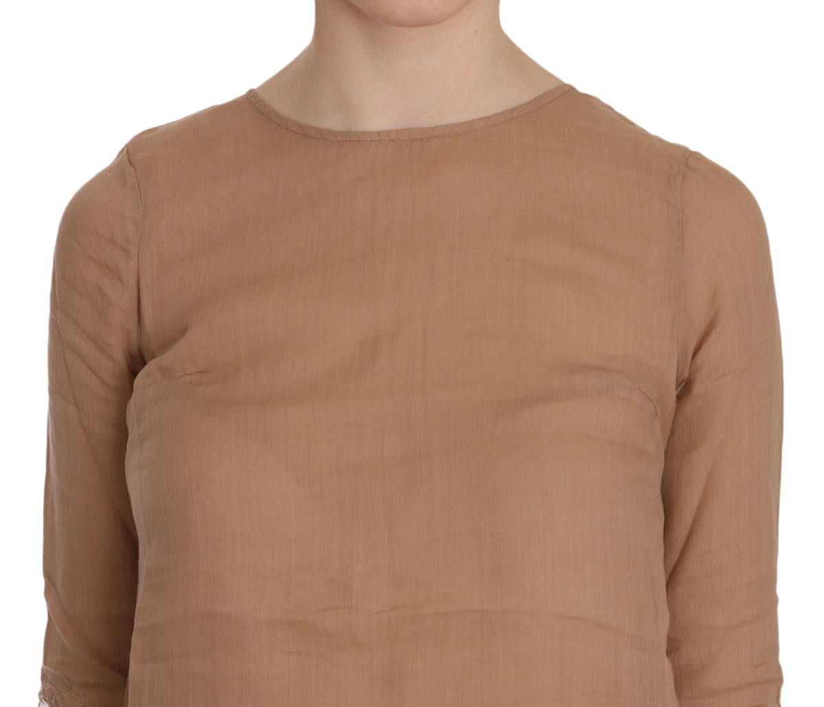 PINK MEMORIES Robe mini trapèze marron à manches 3/4 et col rond