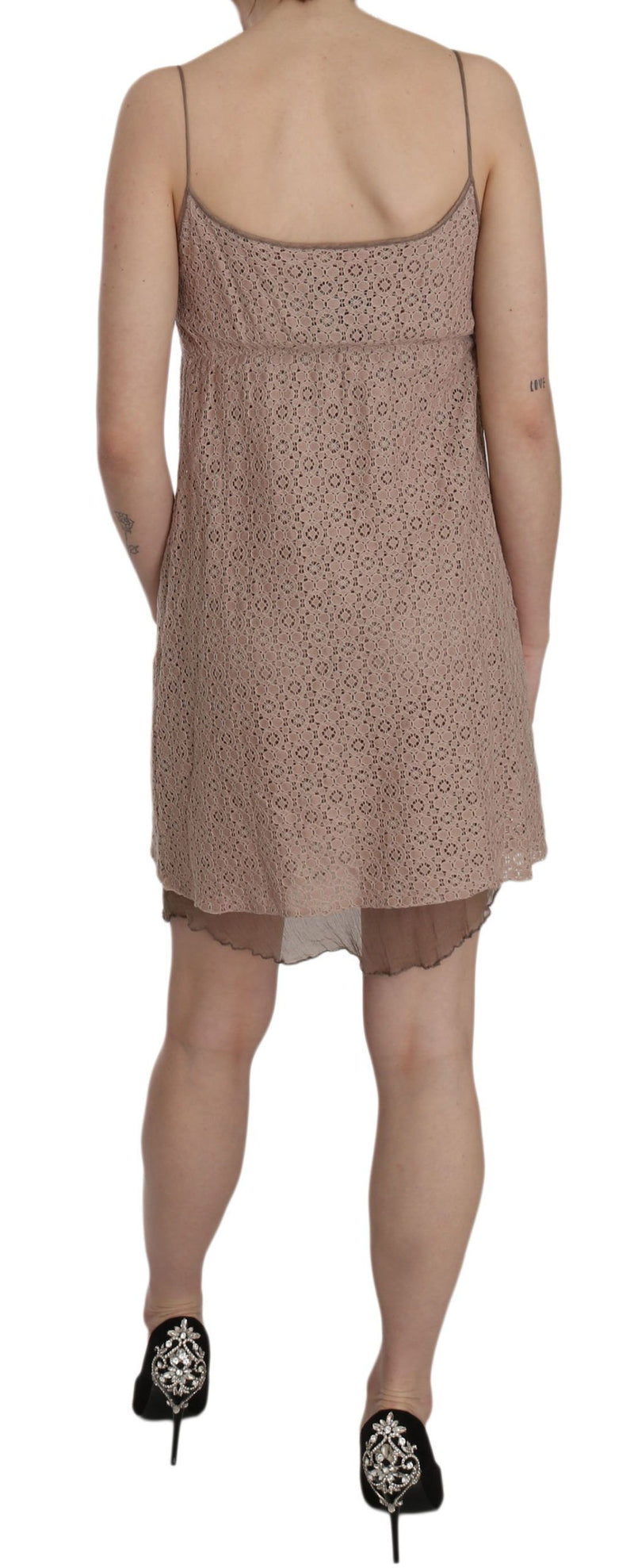 PINK MEMORIES Robe mini en coton beige à bretelles spaghetti et ligne A.
