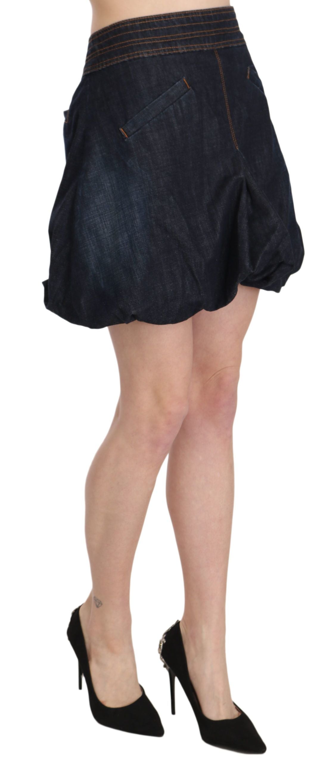 Exte Mini-robe en jean bleu en coton extensible, coupe trapèze