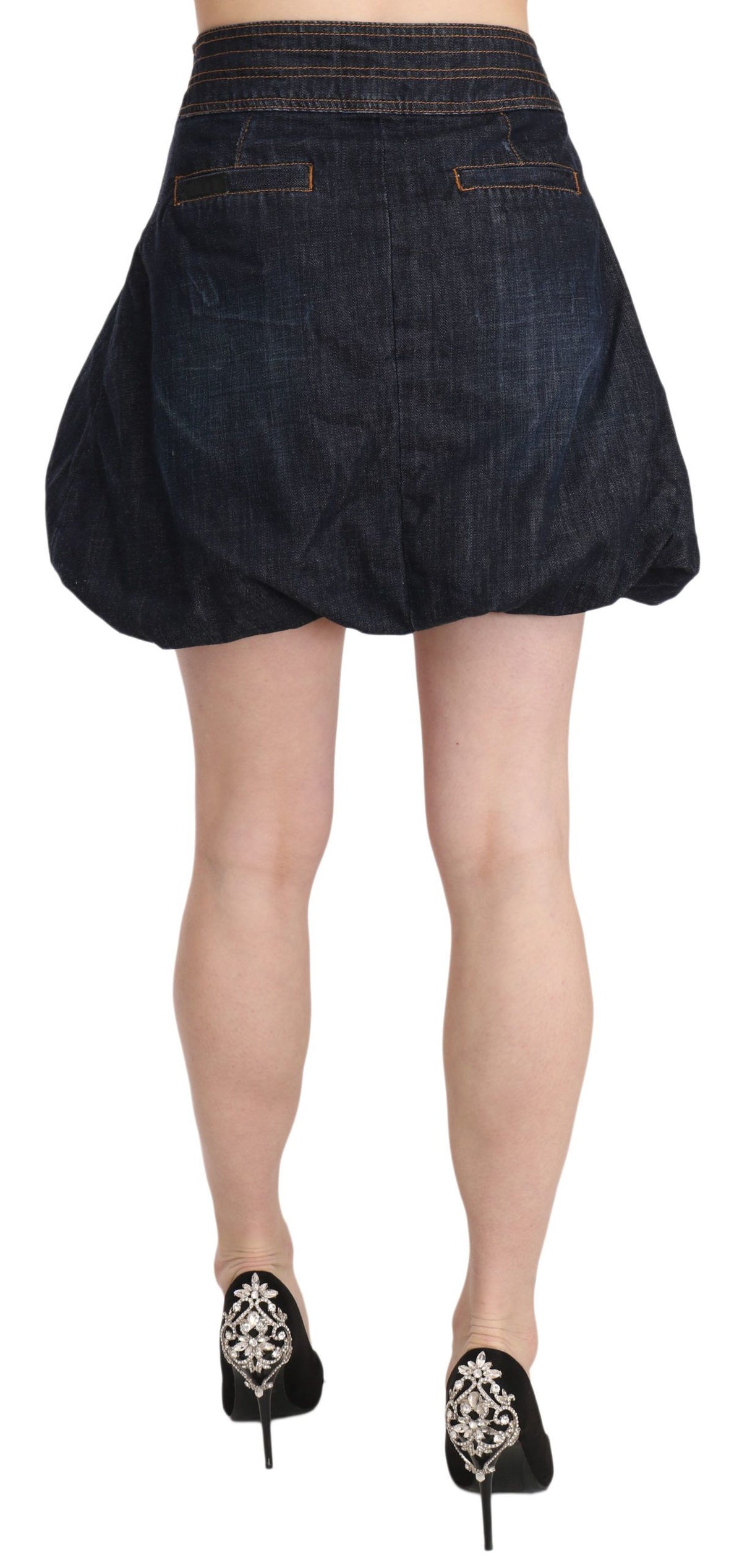 Exte Mini-robe en jean bleu en coton extensible, coupe trapèze