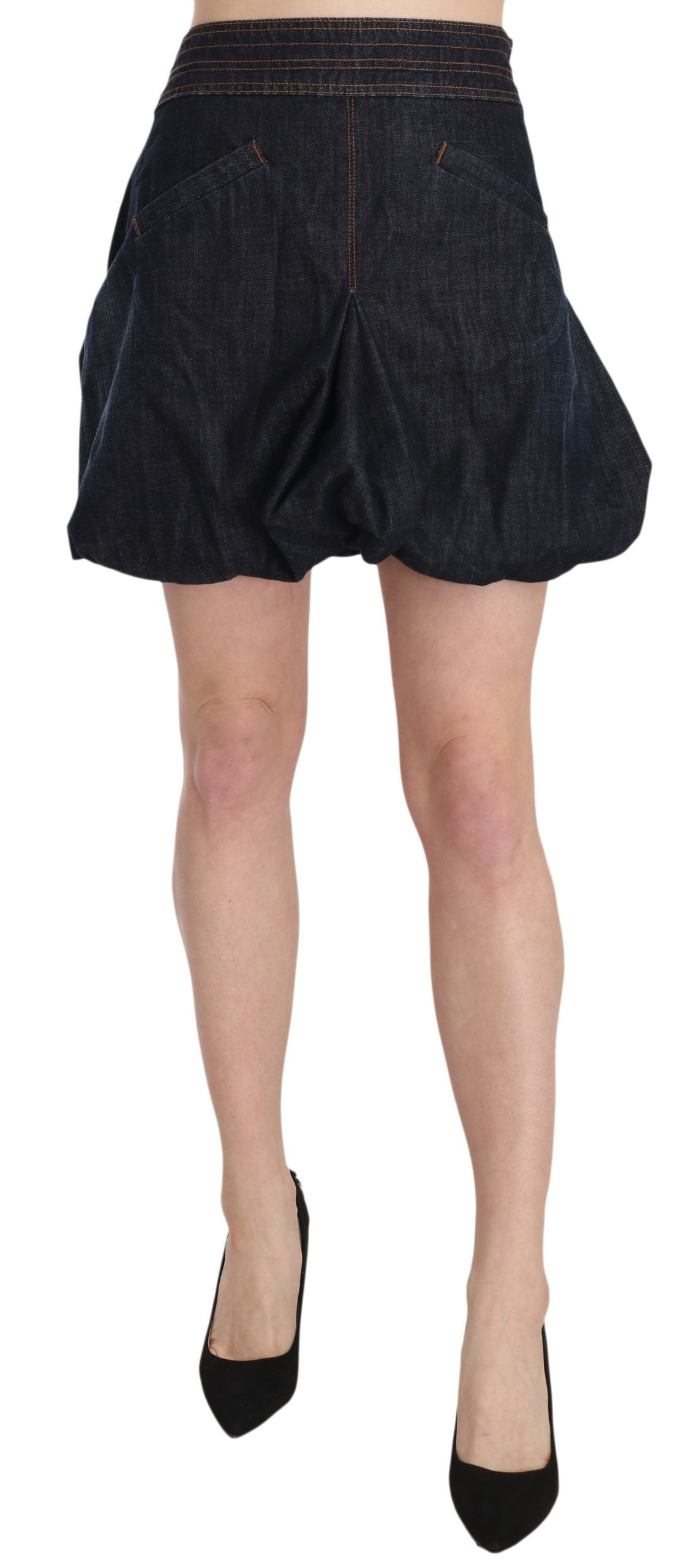 Exte Mini-robe en jean bleu en coton extensible, coupe trapèze