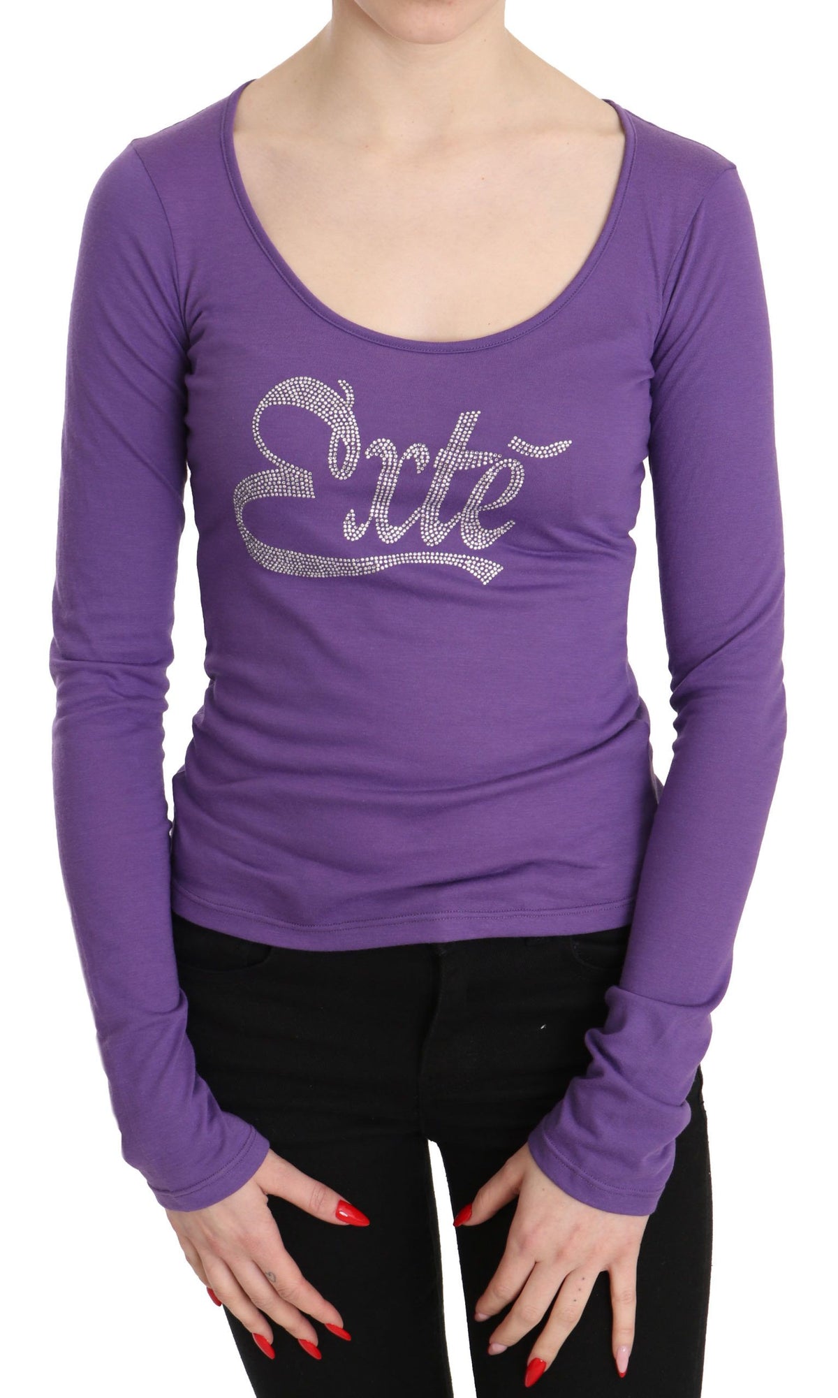 Blouse à manches longues violette avec strass, Purple Exte