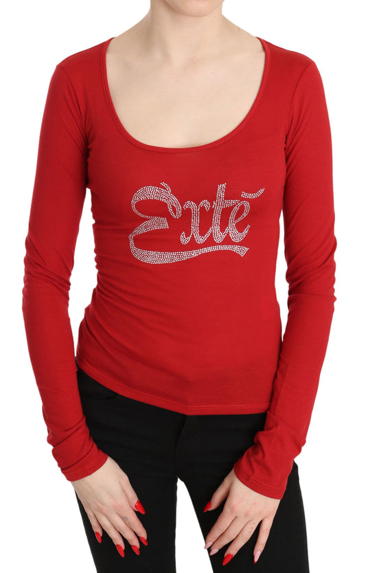 Rode, met kristallen versierde, lange mouwen top/blouse van Red Exte