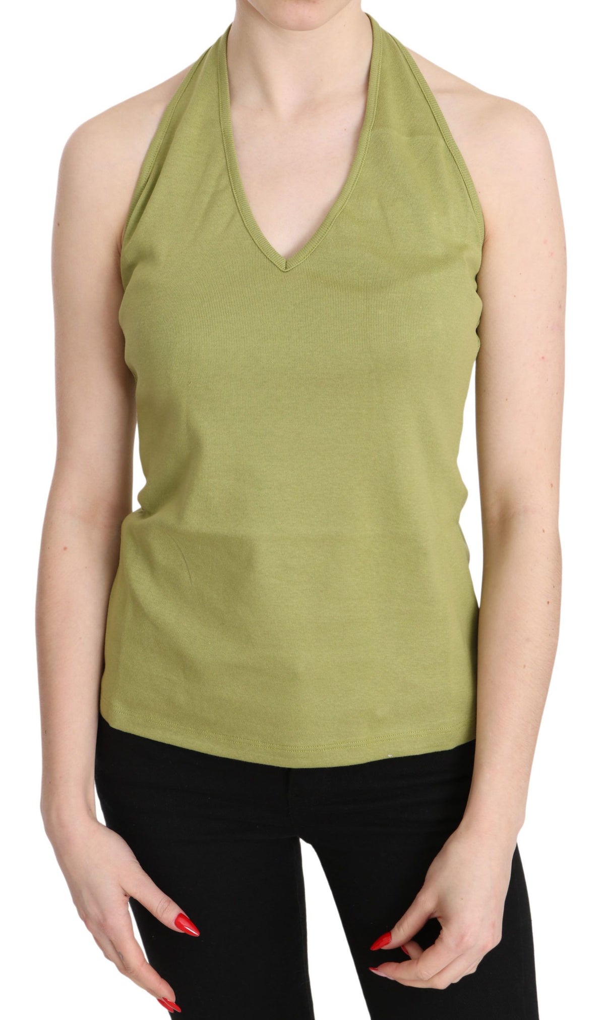 Blouse débardeur décontractée verte à col halter en coton GF Ferre