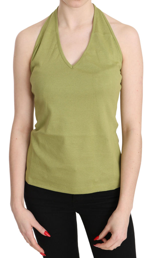 Blouse débardeur décontractée verte à col halter en coton GF Ferre