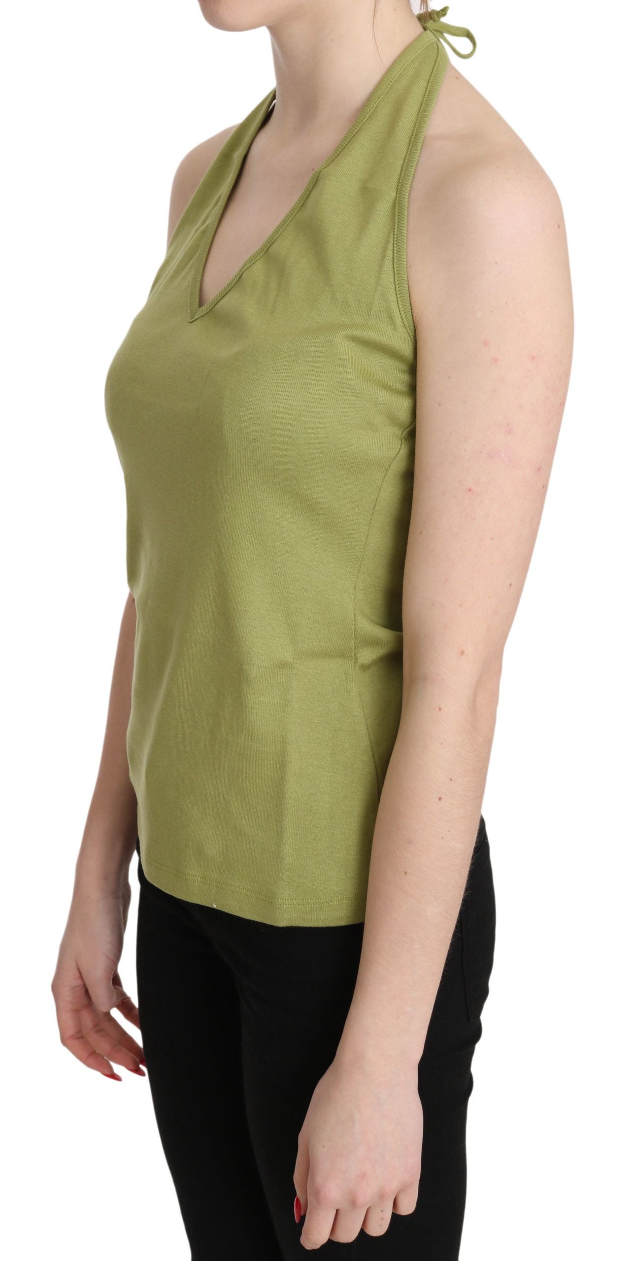 Blouse débardeur décontractée verte à col halter en coton GF Ferre