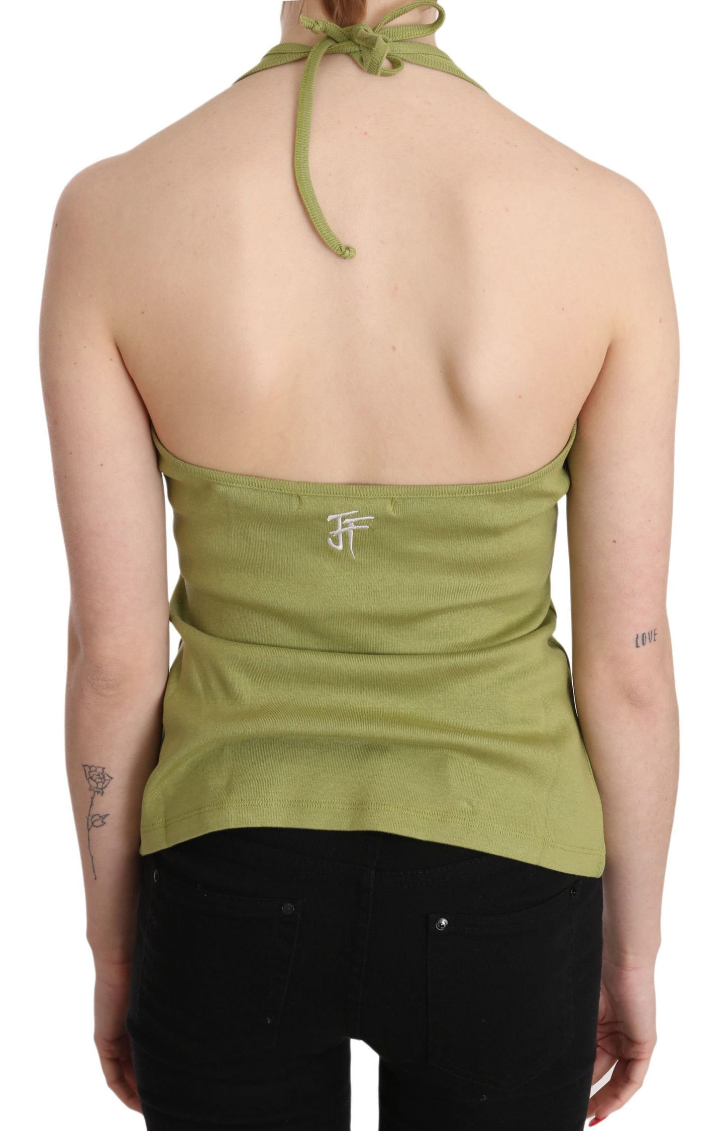 Blouse débardeur décontractée verte à col halter en coton GF Ferre