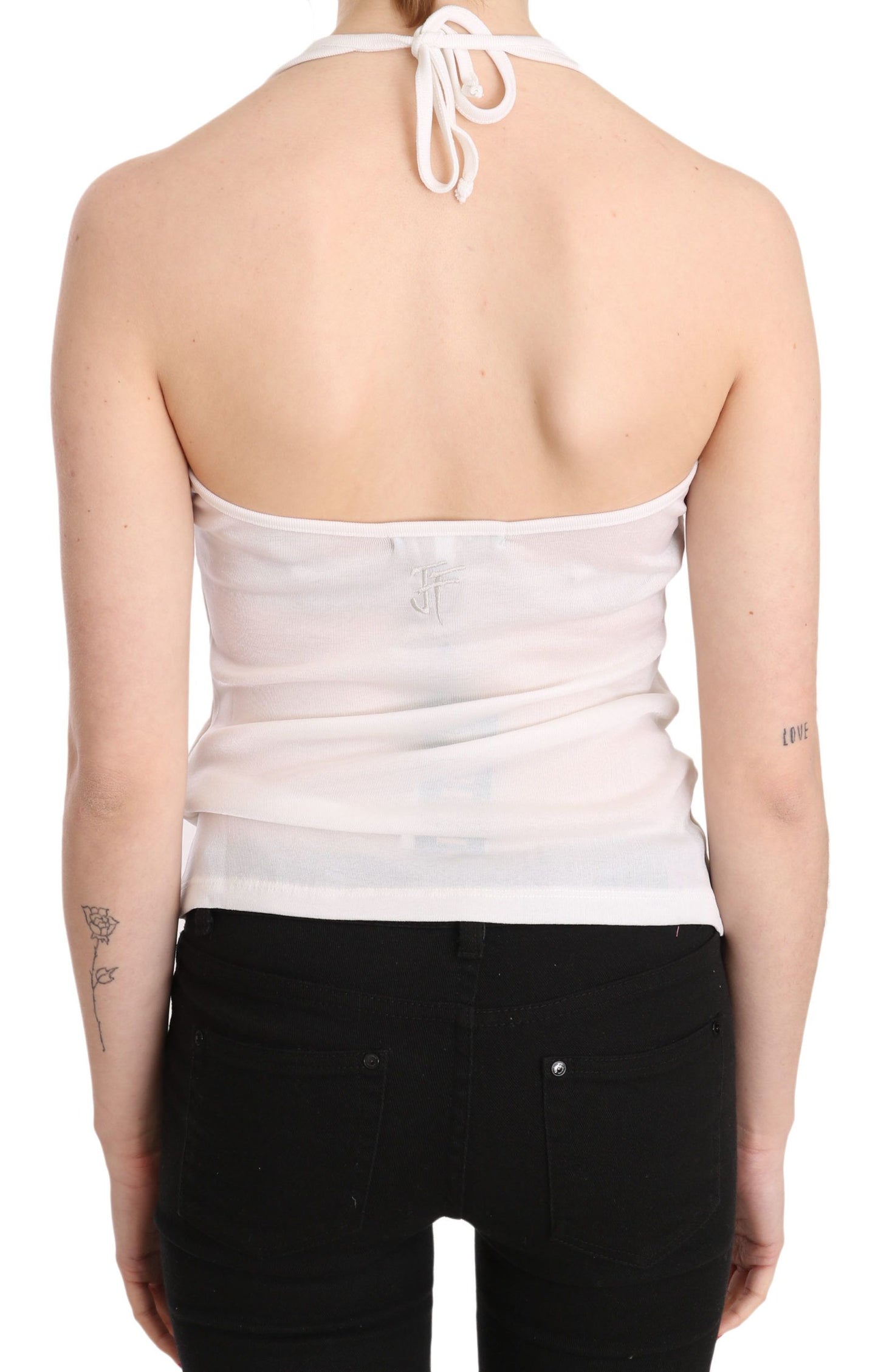 Blouse débardeur décontractée blanche en coton, sans manches, à porter en halter de GF Ferre.