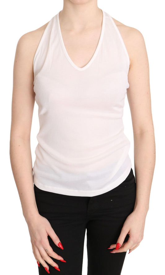 Blouse débardeur décontractée blanche en coton, sans manches, à porter en halter de GF Ferre.