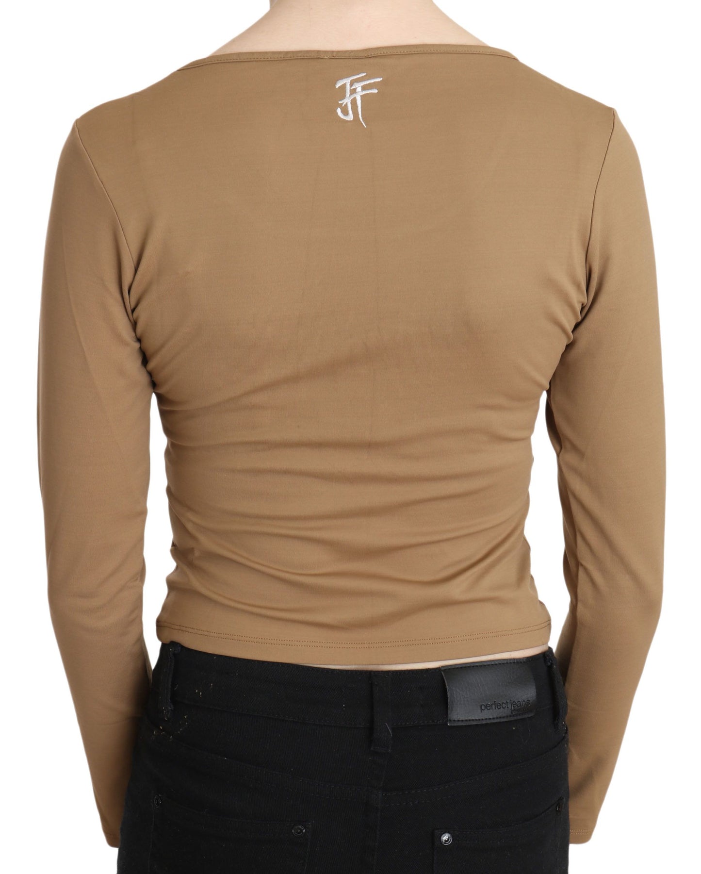 Blouse courte, col rond, manches longues, taille ajustée, marron, GF Ferre