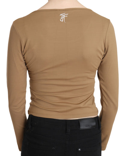 Blouse courte, col rond, manches longues, taille ajustée, marron, GF Ferre