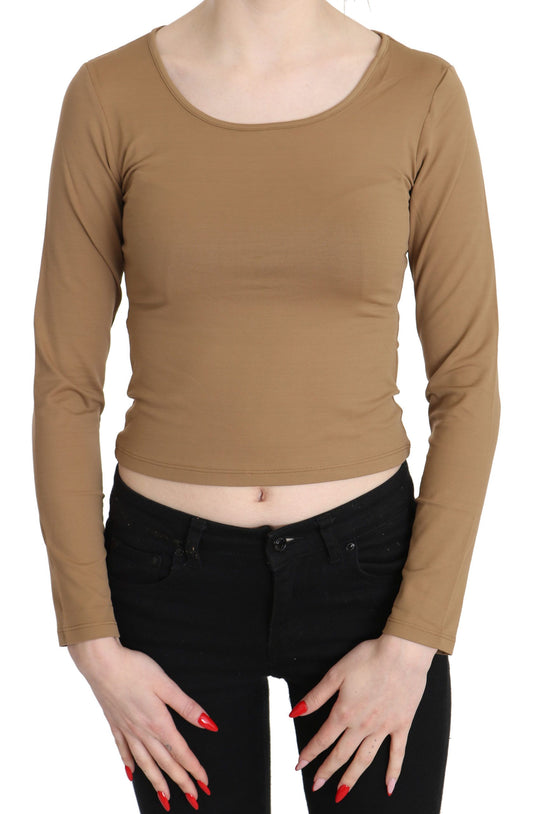 Blouse courte, col rond, manches longues, taille ajustée, marron, GF Ferre
