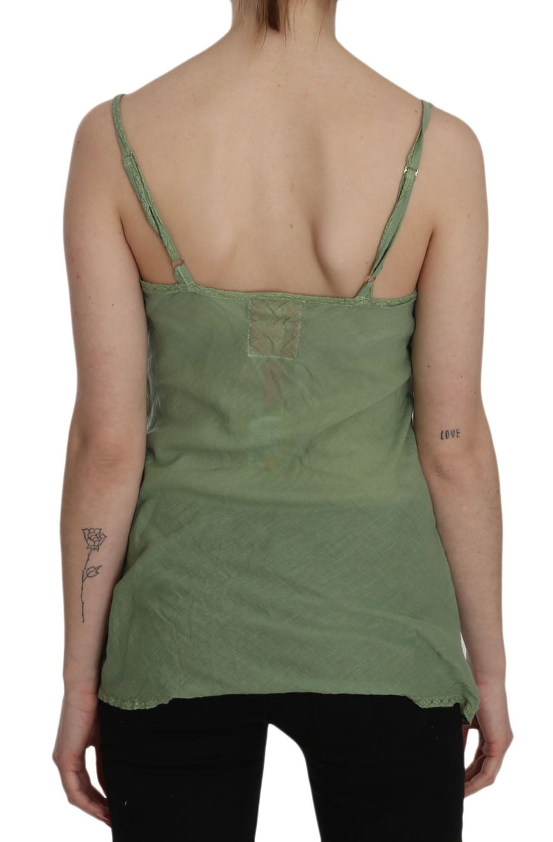 PINK MEMORIES Haut de blouse en soie verte à bretelles spaghetti