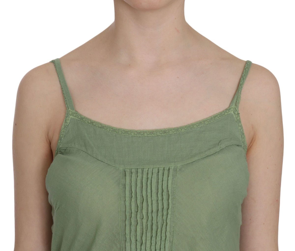 PINK MEMORIES Haut de blouse en soie verte à bretelles spaghetti