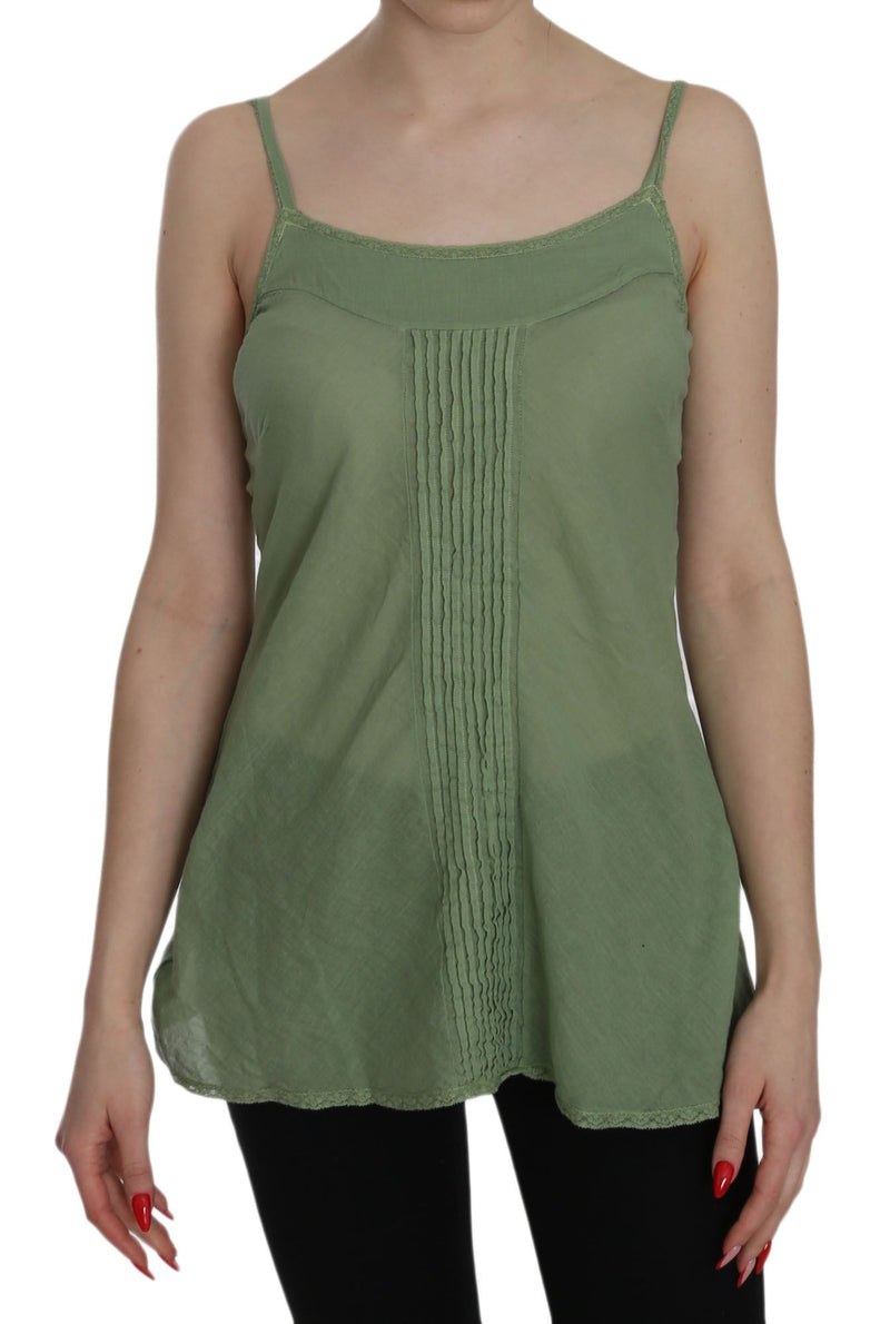 PINK MEMORIES Haut de blouse en soie verte à bretelles spaghetti