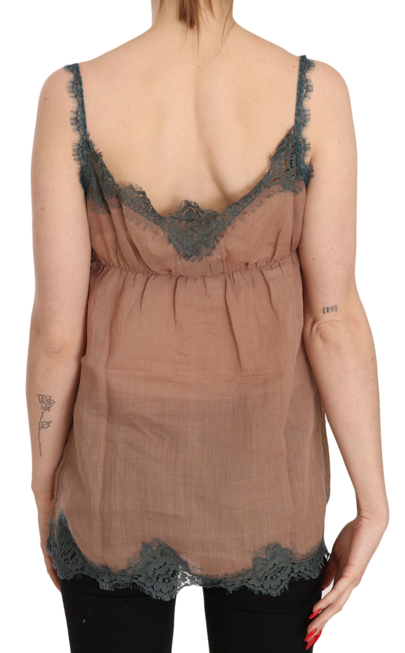 PINK MEMORIES Haut de chemise sans manches en dentelle marron avec fines bretelles