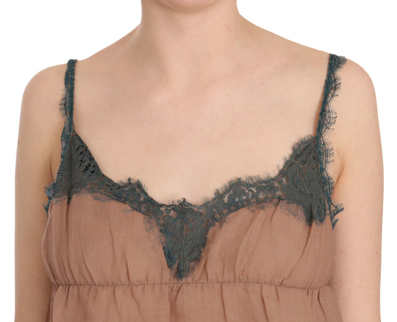 PINK MEMORIES Haut de chemise sans manches en dentelle marron avec fines bretelles