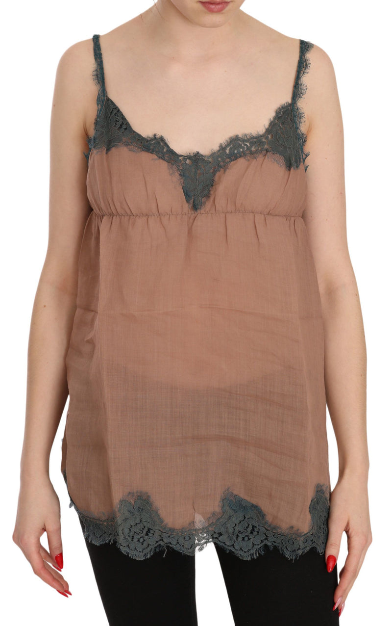 PINK MEMORIES Haut de chemise sans manches en dentelle marron avec fines bretelles