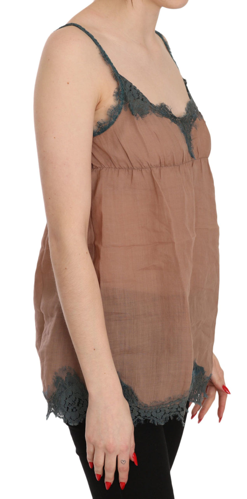 PINK MEMORIES Haut de chemise sans manches en dentelle marron avec fines bretelles