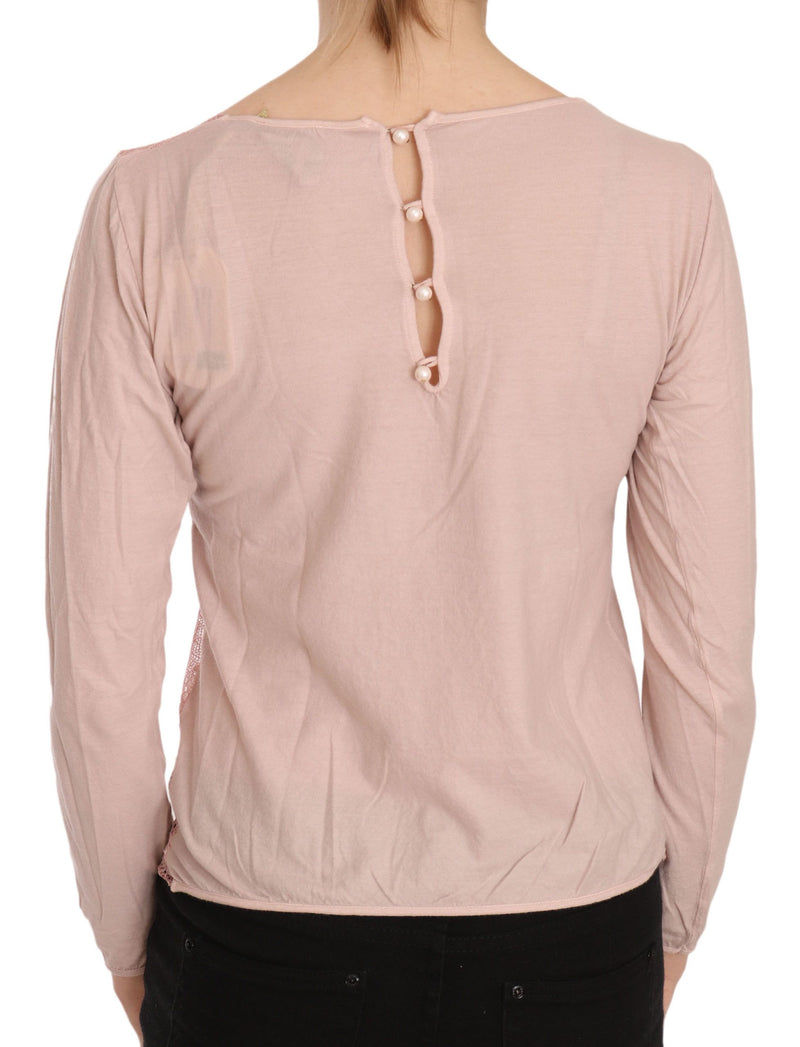 PINK MEMORIES Haut Blouse à Manches Longues en Dentelle Rose Transparent