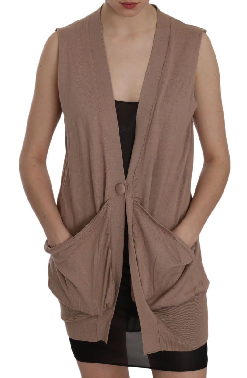 Gilet cardigan sans manches PINK MEMORIES, brun, 100 % coton