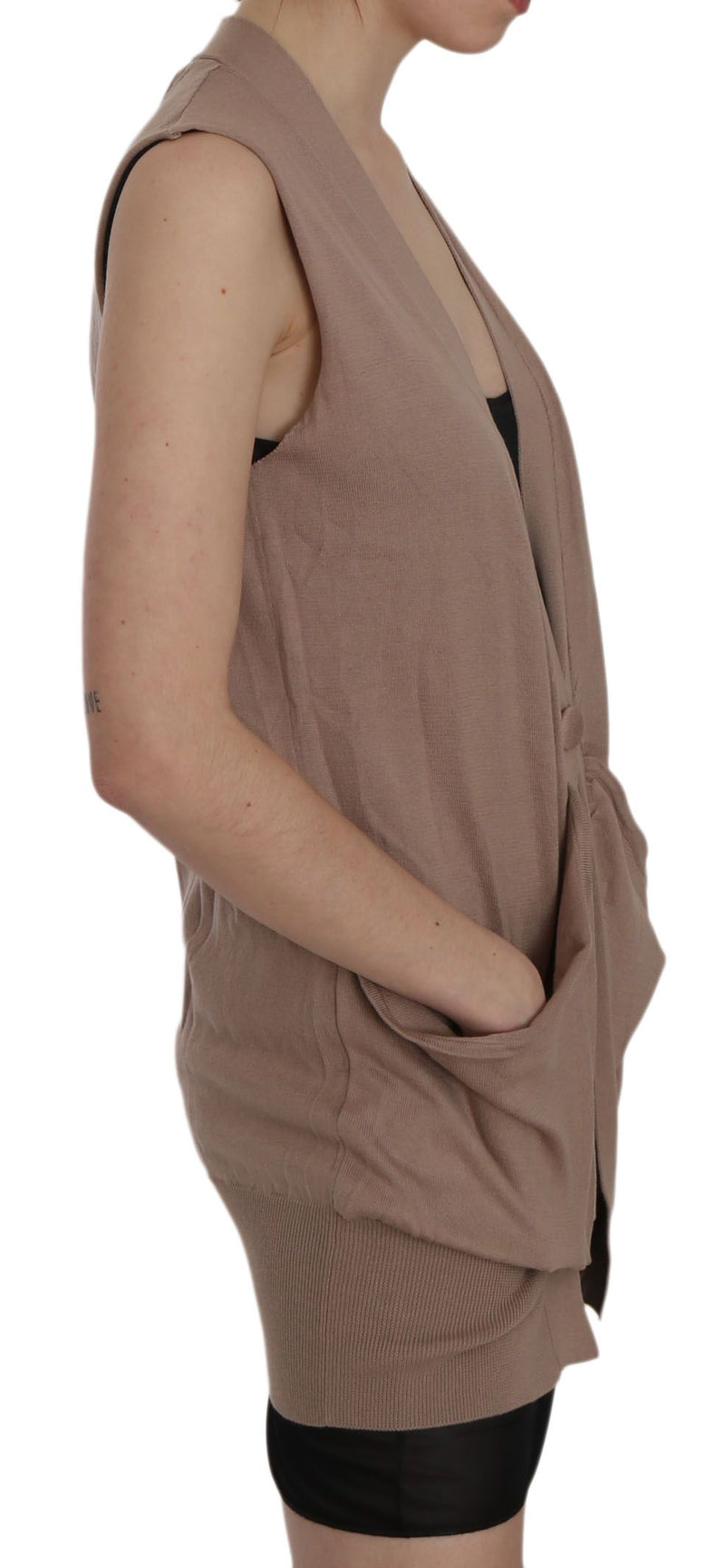 Gilet cardigan sans manches PINK MEMORIES, brun, 100 % coton