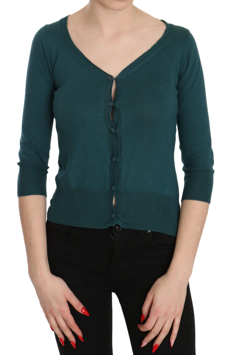 PINK MEMORIES Haut cardigan en coton bleu vert à manches 3/4