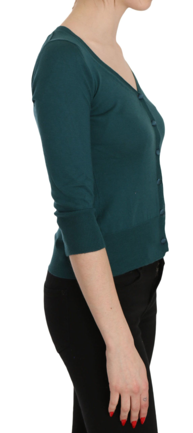 PINK MEMORIES Haut cardigan en coton bleu vert à manches 3/4