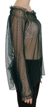 PINK MEMORIES Haut/Blouse à manches longues en maille verte transparente