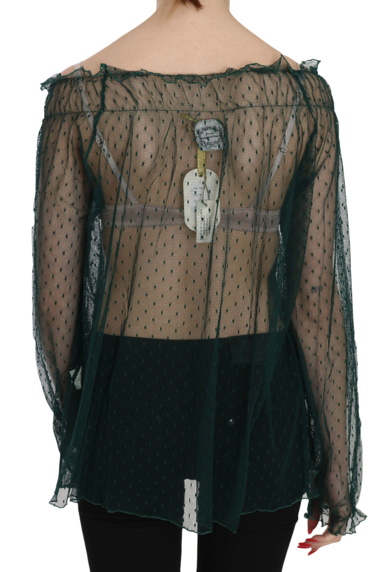 PINK MEMORIES Haut/Blouse à manches longues en maille verte transparente